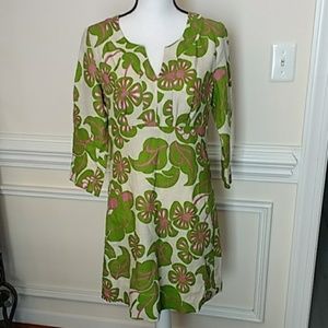 Boden Linen Dress Pink/Green/Cream Sz 6
